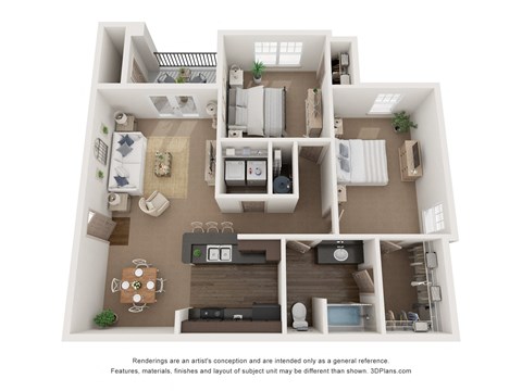 Floor plan for 2 beds, 1 bath, 928 sqft